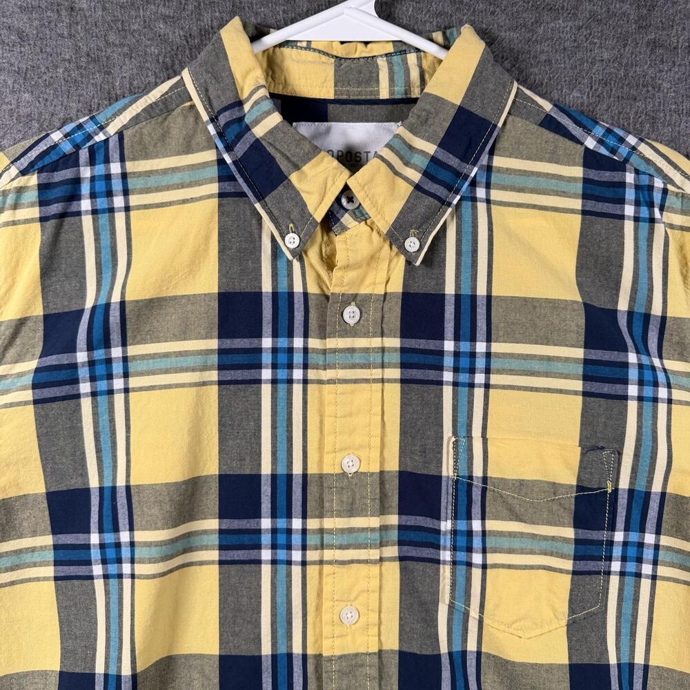 Aeropostale Shirt Mens Large Yellow Blue Plaid Button Down Long Sleeve Casual
